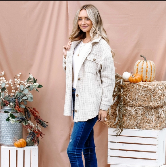 Tweed Button Down Shirt Jacket - Picture 2 of 3